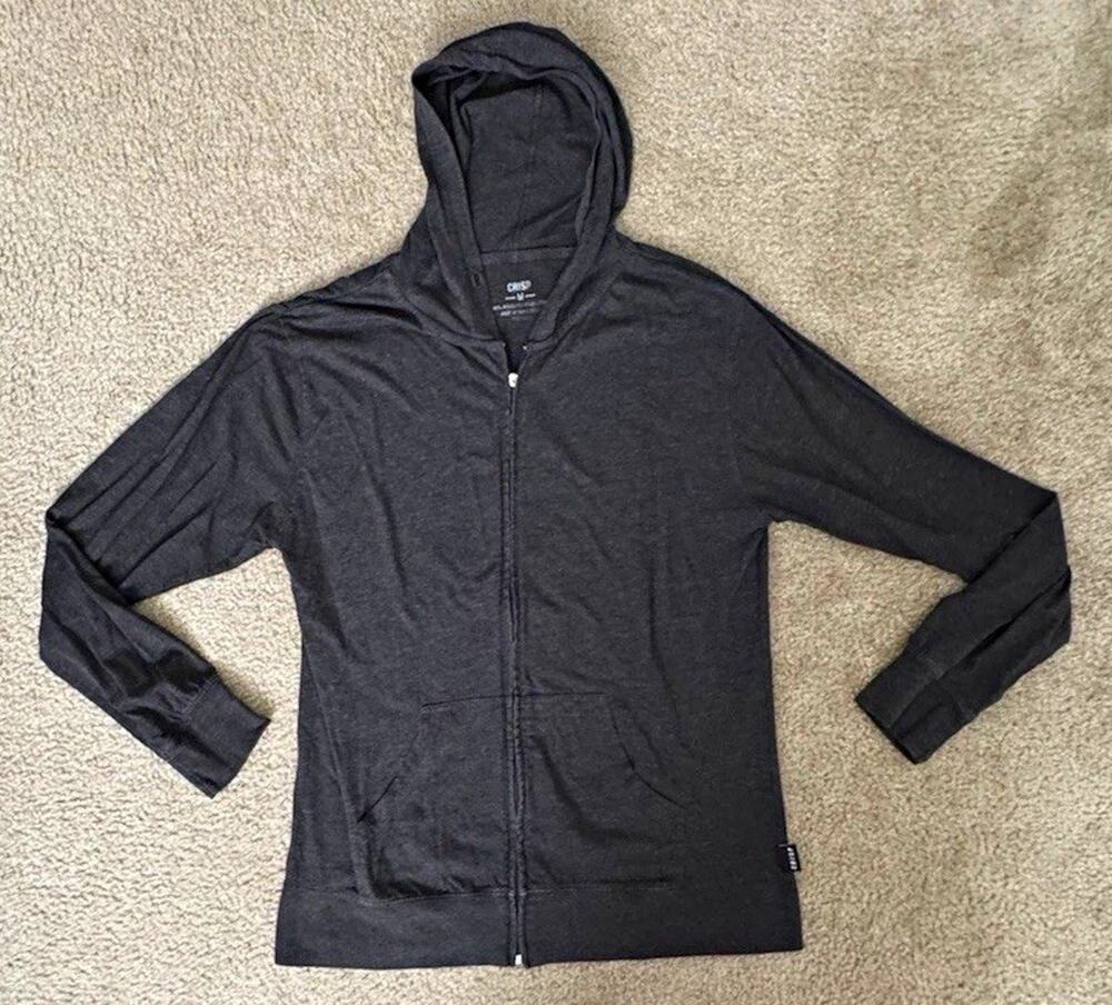 CRISP Womens Medium Gray Full Zip Hoodie Lightweight Stretch Athletic Jacket